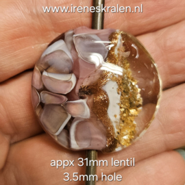 IKRZ0021: Grote lentil roze/paars/aventurijn/goudvlokken, ca 31mm