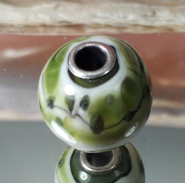 GGK002: Big Hole Bead Groen, ca 18mm met zilveren 925 kern