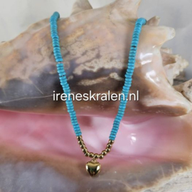 TU0035: Schattig kettinkje Turquoise steentjes en hartje