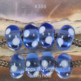 IKBL0065: Set GrootGatKralen Blauw/Ivoor, ca 8x15mm (5mm gat)