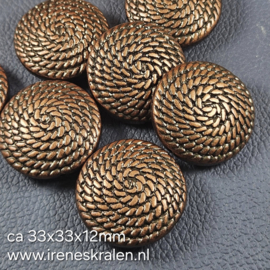 Gd 035: Grote kraal lentilvorm koperkleur metallook, ca 33mm