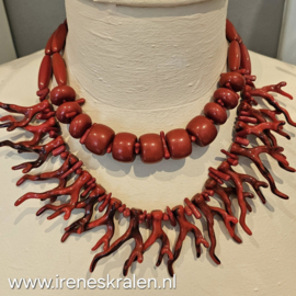 RD 0016B: Dubbele Ketting rood Koraal acryl