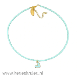 TU0003: Ketting turquoise met hartje, ca 40cm + verlengketting