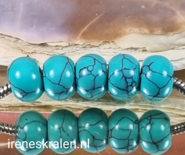 GAq032: Turquoise Kraal Steen, ca 9x14mm (4,3mm gat)