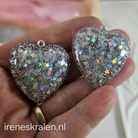 BDR 0007: Paar Harten Groot ZilverGlitter, ca 35mm