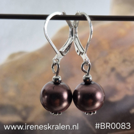 BR0083: Oorbellen met GlasParels Bruin 10mm