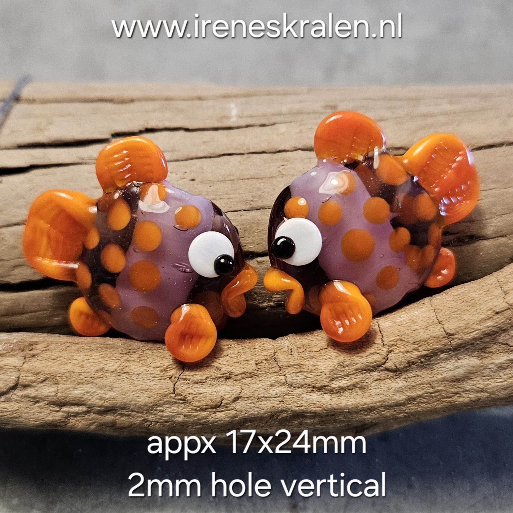 IKOR009: DuoSet Visjes Paars/Oranje, ca 17x24mm