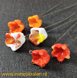 IKOR041: Set van 6 Kettelstiften met glasbloem, ca 9cm