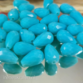 GAq021: FacetKraal Druppel LichtTurquoise, ca 16x10mm