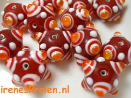 GO 21 Eyebead met bumps rood/oranje, 13mm #India Lampwork#