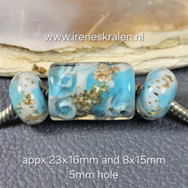 IKOC0005: Set van 3x GrootGatKralen Turquoise & goud vlokken