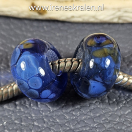 IKBL0053: Set van 2x GrootGatKraal Blauw frit, ca 8x15mm (5mm gat)