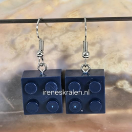 BL0023: Oorbellen met Lego-blokjes DonkerBlauw