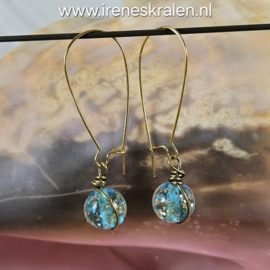 TU0063: Lampwork Oorbellen Aqua & GoudVlokken