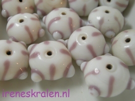 Gprs 503 Rondell wit met lila, witte bumps, 12x17mm #India Lampwork#