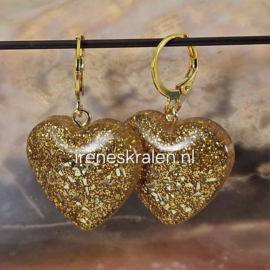 BR0014: Oorbellen GlitterHarten GoudKleur Medium