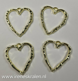 BDM 0012: Bedel Metaal Hart Open goudkleur, ca 22x20mm