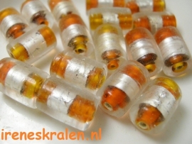 GO 54 Tube lichtoranje met zilveren inside band, 14x10mm #India Lampwork#
