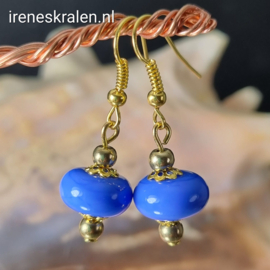 BL0013: Lampwork Oorbellen DarkPeriwinkle/GoudKleur