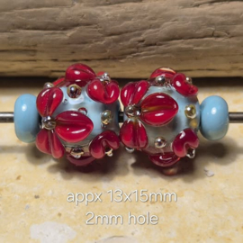 IKRD0020: Vrolijke set met Bloemen Turquoise & Rood, ca