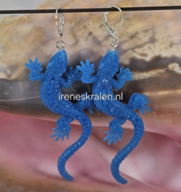 TU0094: Oorbellen Salamanders DarkAqua epoxy