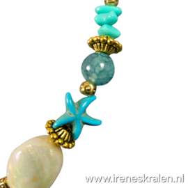 TU0026: Zomerse Ketting Turquoise, Ivoor & Goudkleur