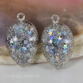 BDR 0010: Paar Druppels ZilverGlitter, ca 25mm