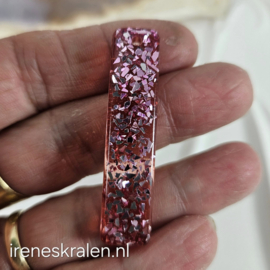 BDR 0009: Hanger Staaf Pink met glassteentjes, ca 45mm