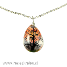 RD 0013: RVS Ketting met hanger boom rood
