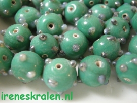 GG 122  Bumpy bead groen 11mm #India Lampwork#