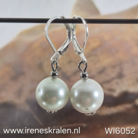 WI 6052: Oorbellen met GlasParels Wit 12mm