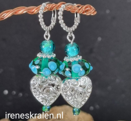 TU1002: Lampwork Oorbellen Turquoise/Teal FRANKRIJK