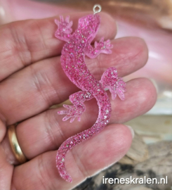 EP004: Schattige Salamander Pink Glitter, ca 7cm lichtgewicht