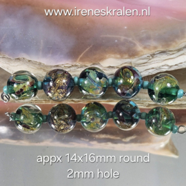 IKOC0055: Set van 5 Aqua & Multicolor Double Helix zilverglas, ca 14x16mm