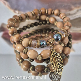 BR0004: Set LichtBruine Armbanden op elastisch koord