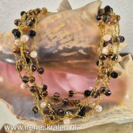 BR0000: Gave ketting in bruin, beige en goudkleur !
