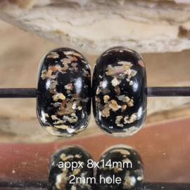 IKZW7041: DuoSet Zwart & GoudVlokken erin, ca 8x14mm