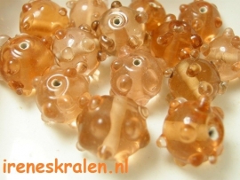 GO 22 Kraal zalm transparant met bumps 14mm #India Lampwork#