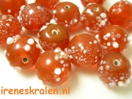 GO 50 Ronde kraal met witte vlekken/bobbels, 12mm #India Lampwork#