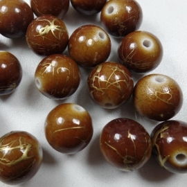 GB 171 Rond Bruin met gouden sliertjes, acryl, 11mm