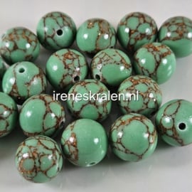 GG 043: Rond Steen Howliet Goud Geaderd Groen/Turquoise, ca  10-11mm