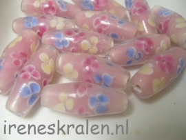 Groze 921 Bloemkraal ovaal roze, 25x10mm  #India Lampwork#