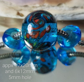 IKOC0943: Set van 3x GrootGatKraal Aqua & Rood, ca 17x20mm en 6x12mm