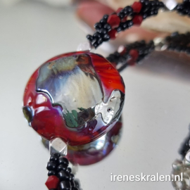 RD 0021: Unieke Ketting Rood & Metallic Lampwork Homemade