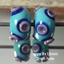 IKOC0008: DuoSet Octopus Turquoise/Paars/Blauw, ca 8x15mm