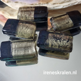 Gzwt 020: Grote ZilverfolieKraal BiColor, ca 35x21x11mm (groot gat) #India Lampwork#