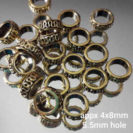 Gd 021: Big Hole Bead OldGoldColor Ring, appx 4x8mm