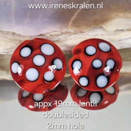 IKRD0027: DuoSet Lentils Rood/Wit/Zwart, ca 19mm