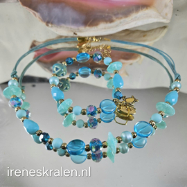 TU0022: Ketting & Armband Turquoise & GoudKleur