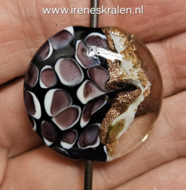 IKPR0316: Grote lentil Paars/Aventurijn/Goudvlokken, ca 31mm